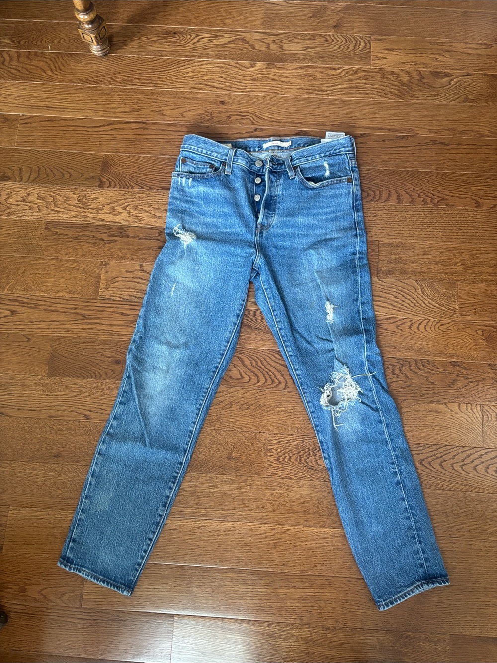Levi’s Wedgie Straight-Leg Distressed Red Tab Jeans in Blue